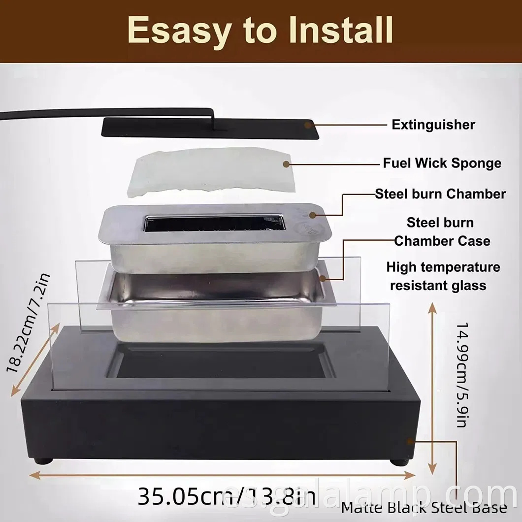 Luz de mesa de chimenea de bioetanol sin lámpara de requisito de ventilación